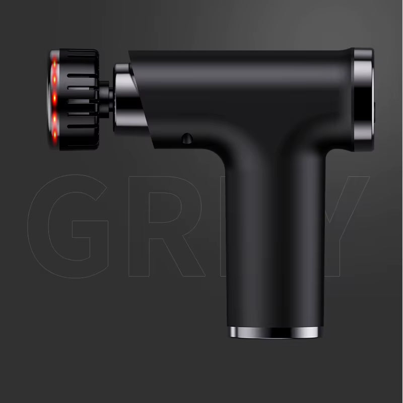 Black handheld device with a red light on a dark background